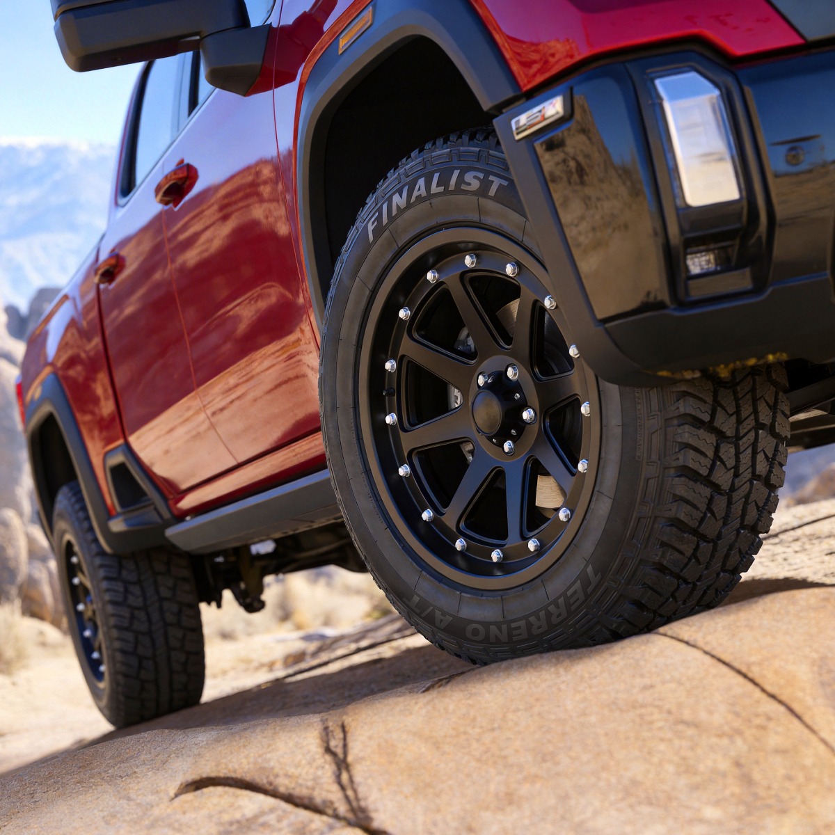 Close-up of Finalist Terreno A/T tire tread on a light truck